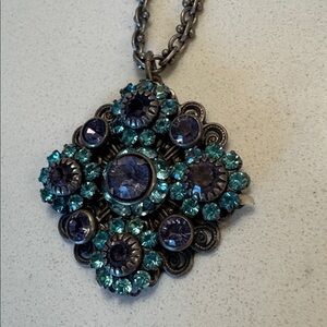 Liz Palacios Swarovski Blue Purple Pendant Necklace